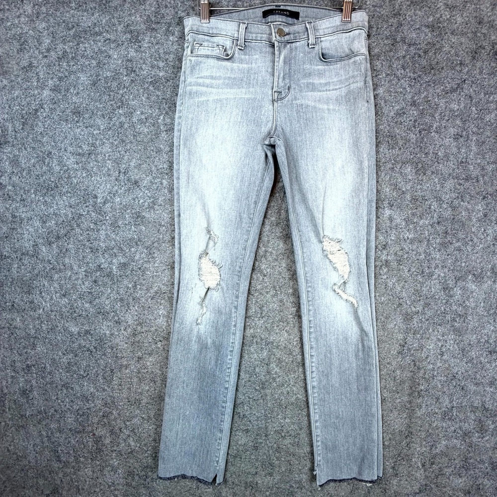 J Brand Rail Sweet‎ Jeans Womens 27 Gray Ripped Distressed Skinny Mid Rise Denim